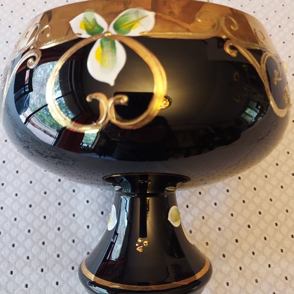 Handmade Rococo Thick Crystal Glass Dessert Candy Bowl Black/Gold NEW - Picture 5 of 9